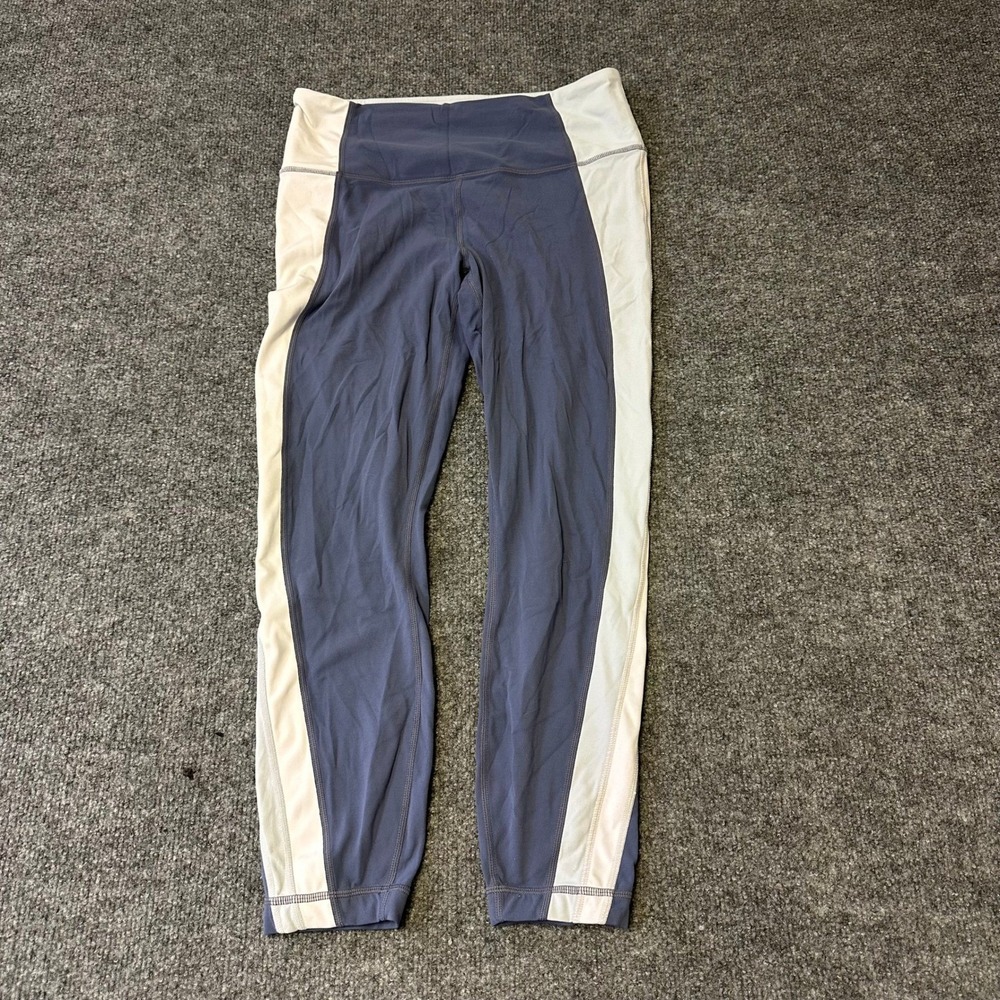 Athleta Leggings Womens Size M Blue White Colorblock High Rise Active Yoga Pants